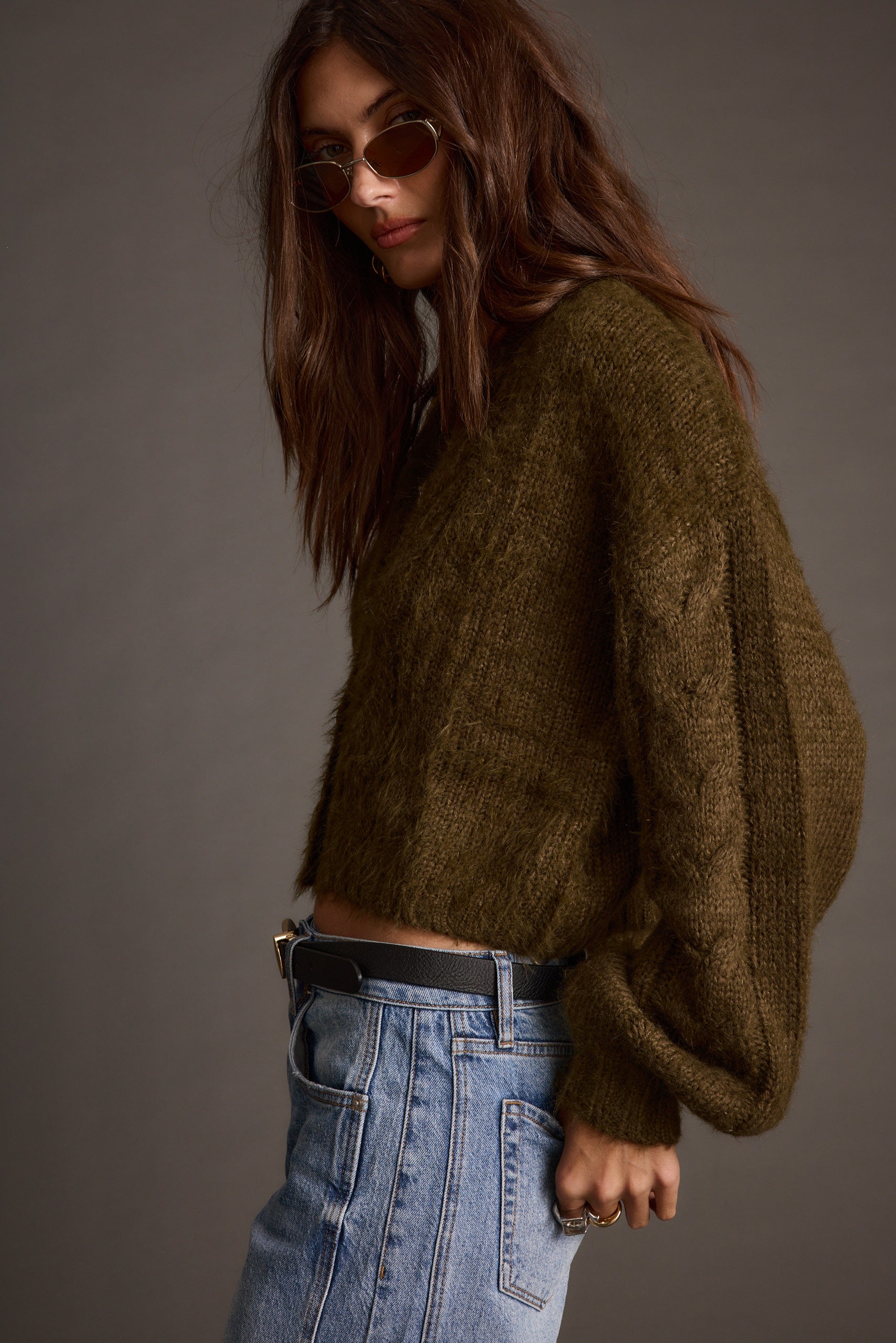 Archie Olive Cropped Cardigan