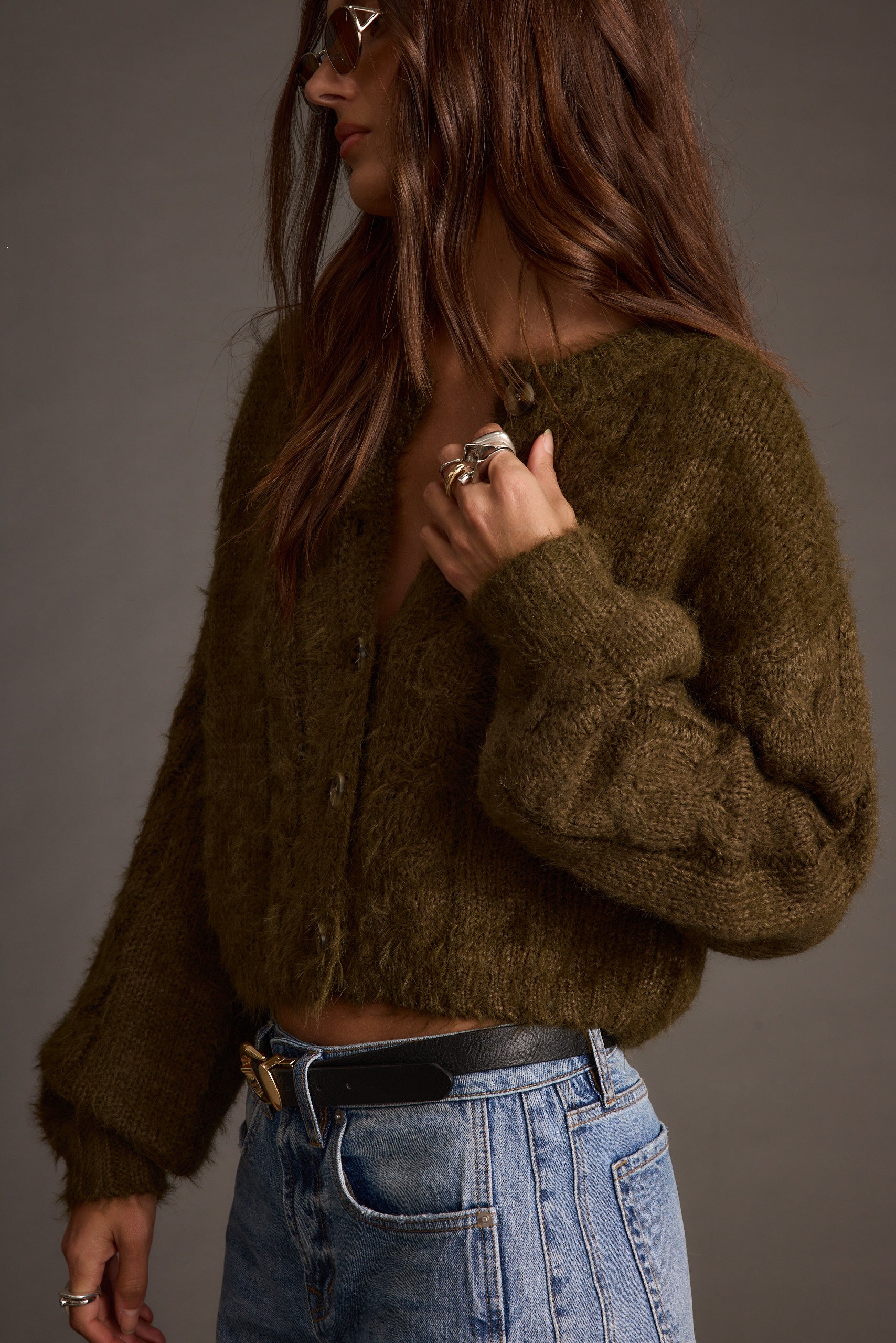 Archie Olive Cropped Cardigan