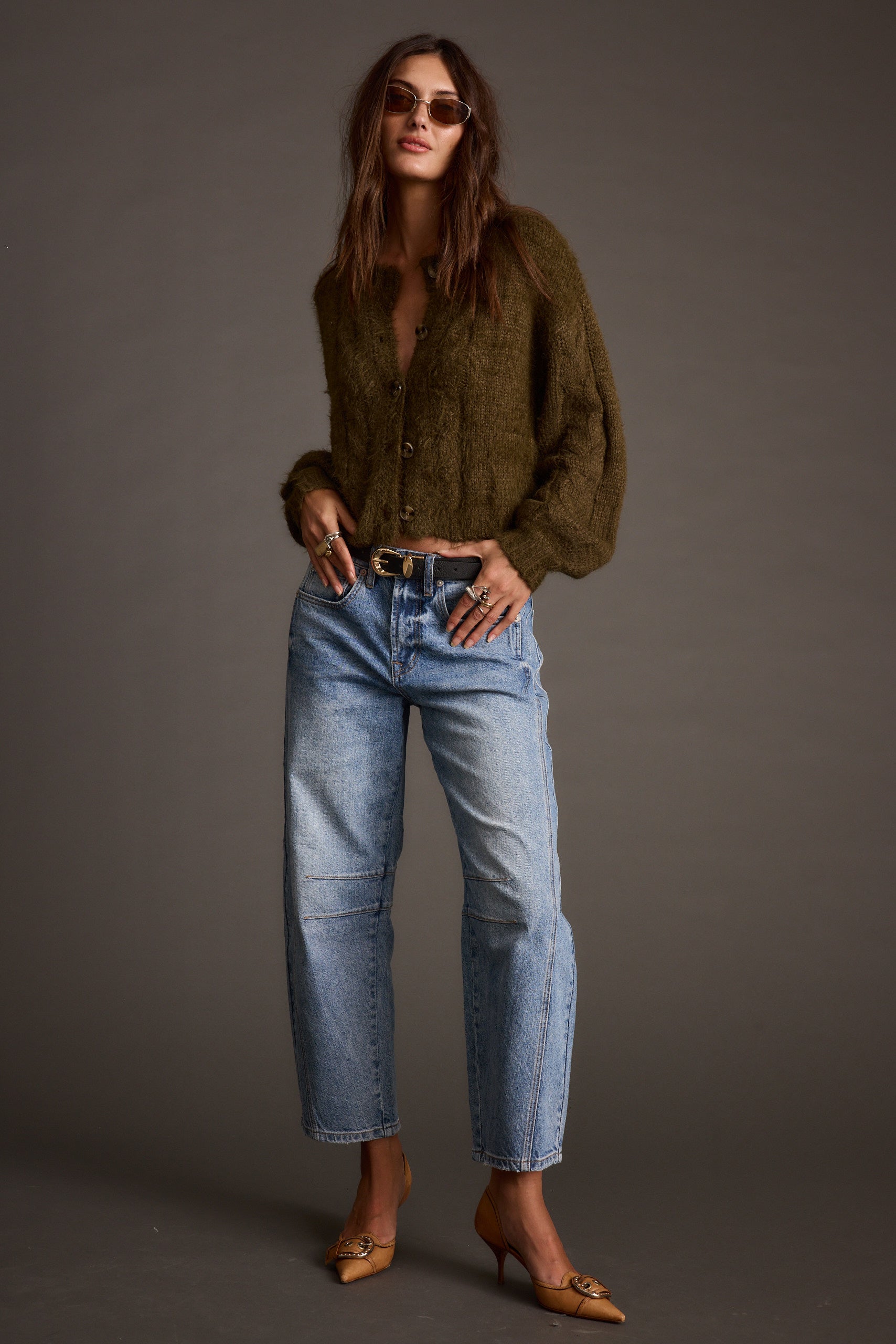 Archie Olive Cropped Cardigan