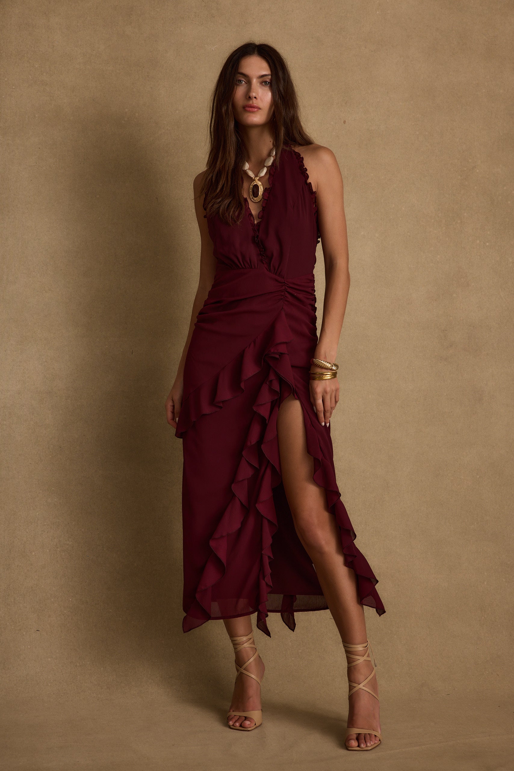 Aria Merlot Halter Maxi Dress