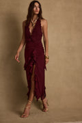 Aria Merlot Halter Maxi Dress
