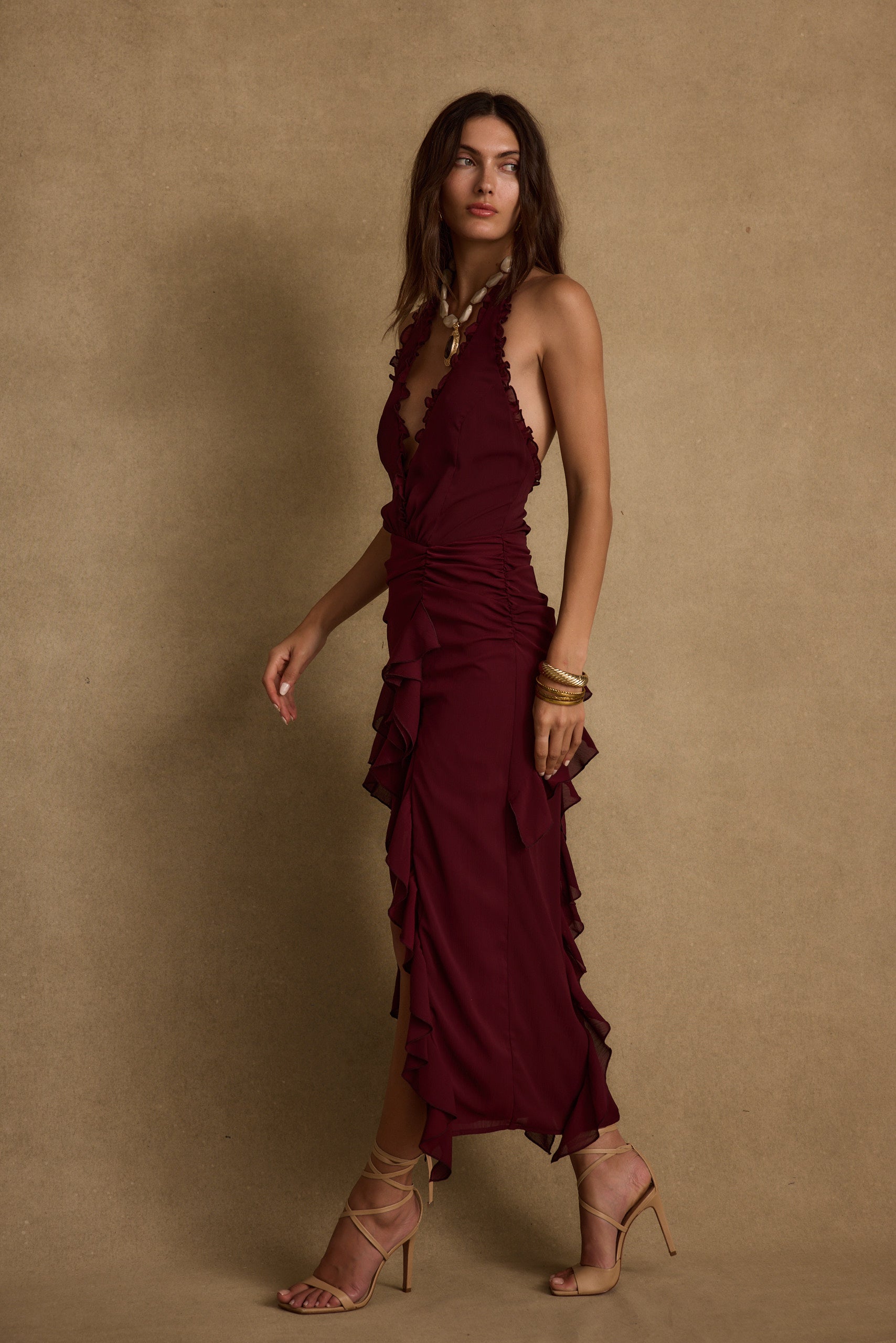 Aria Merlot Halter Maxi Dress