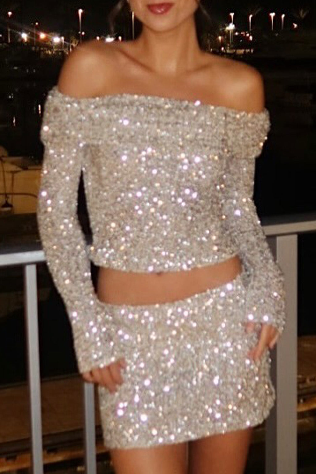 Champagne Nights Sequin Off The Shoulder Top