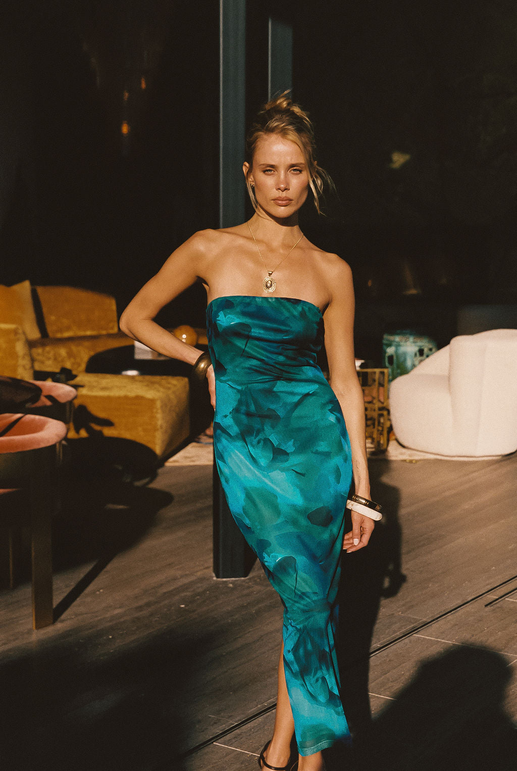 Avani Blue Floral Mesh Maxi Dress