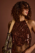 Cleo Espresso Beaded Halter Top