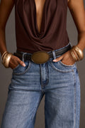 Beatriz Black and Gold Vegan Leather Belt