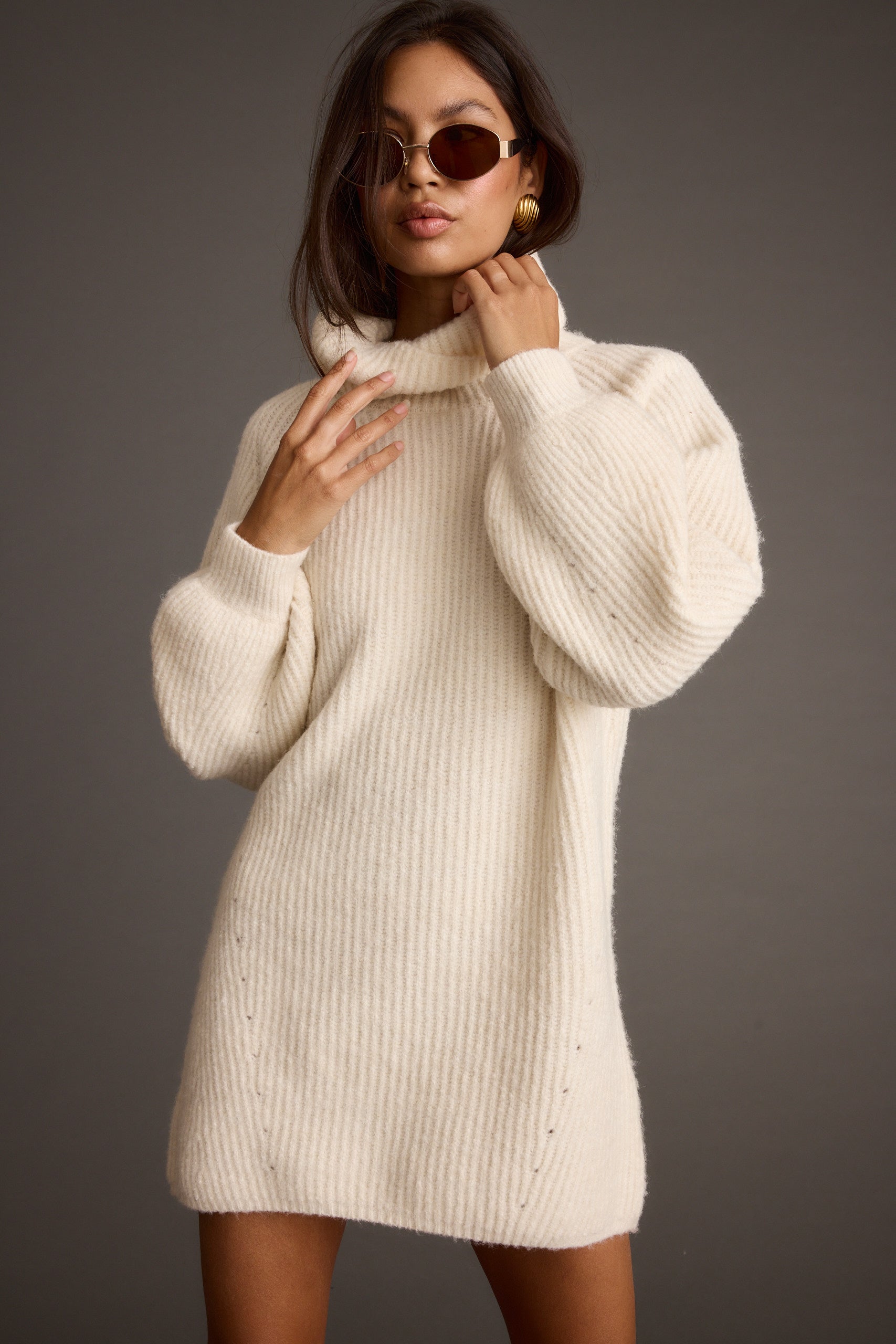 Beau Cream Turtleneck Sweater Mini Dress | 12th Tribe Beau Cream Turtleneck Sweater Mini Dress | 12th Tribe