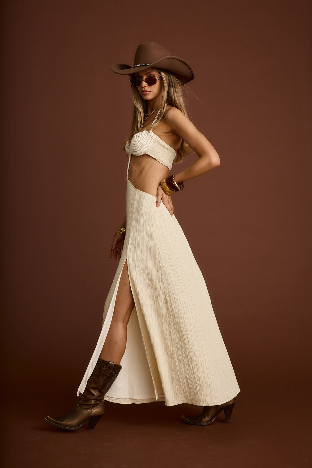 Bella Donna Cream Braided Maxi Dress