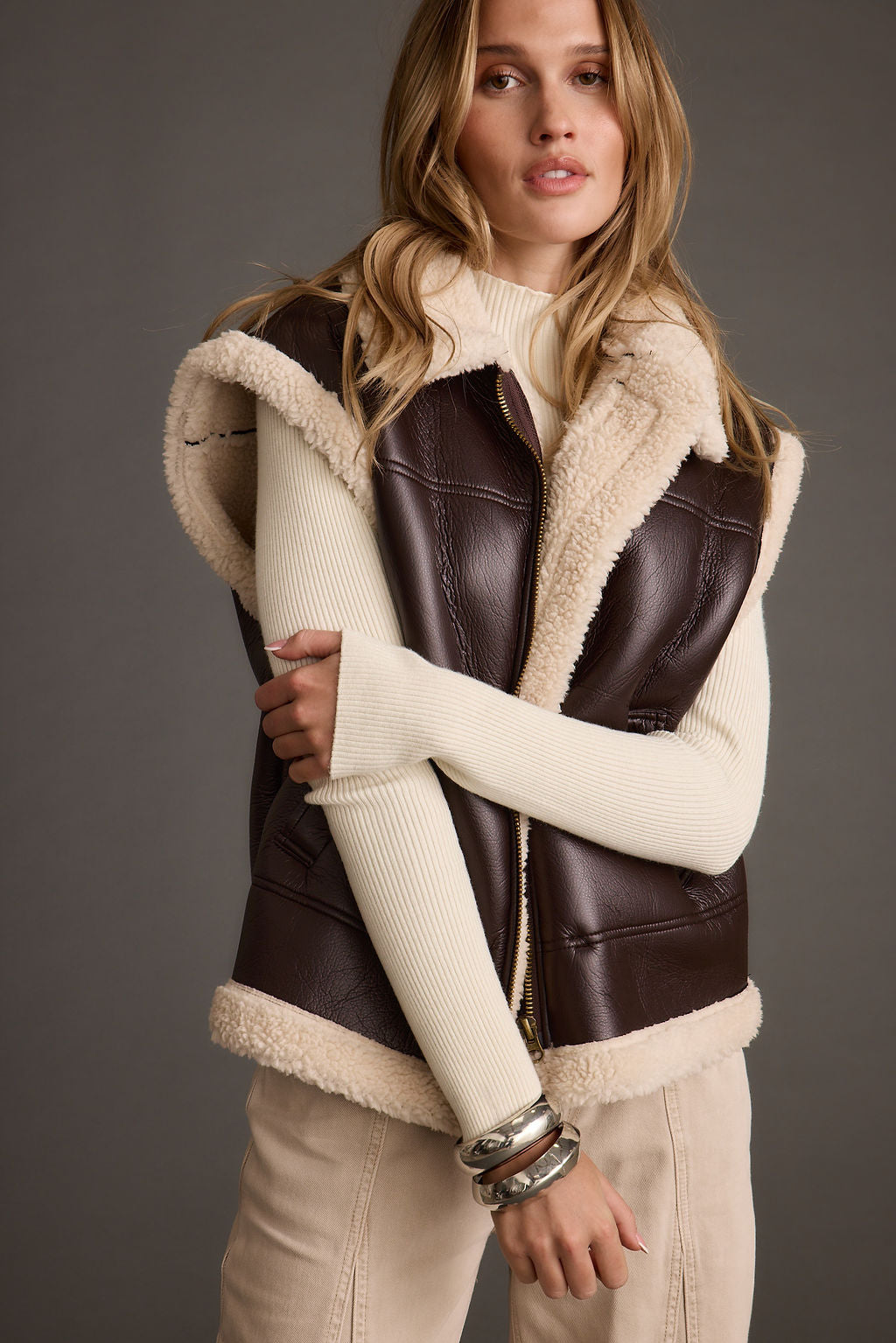 Bighorn Oversized Sherpa Vegan Leather Vest