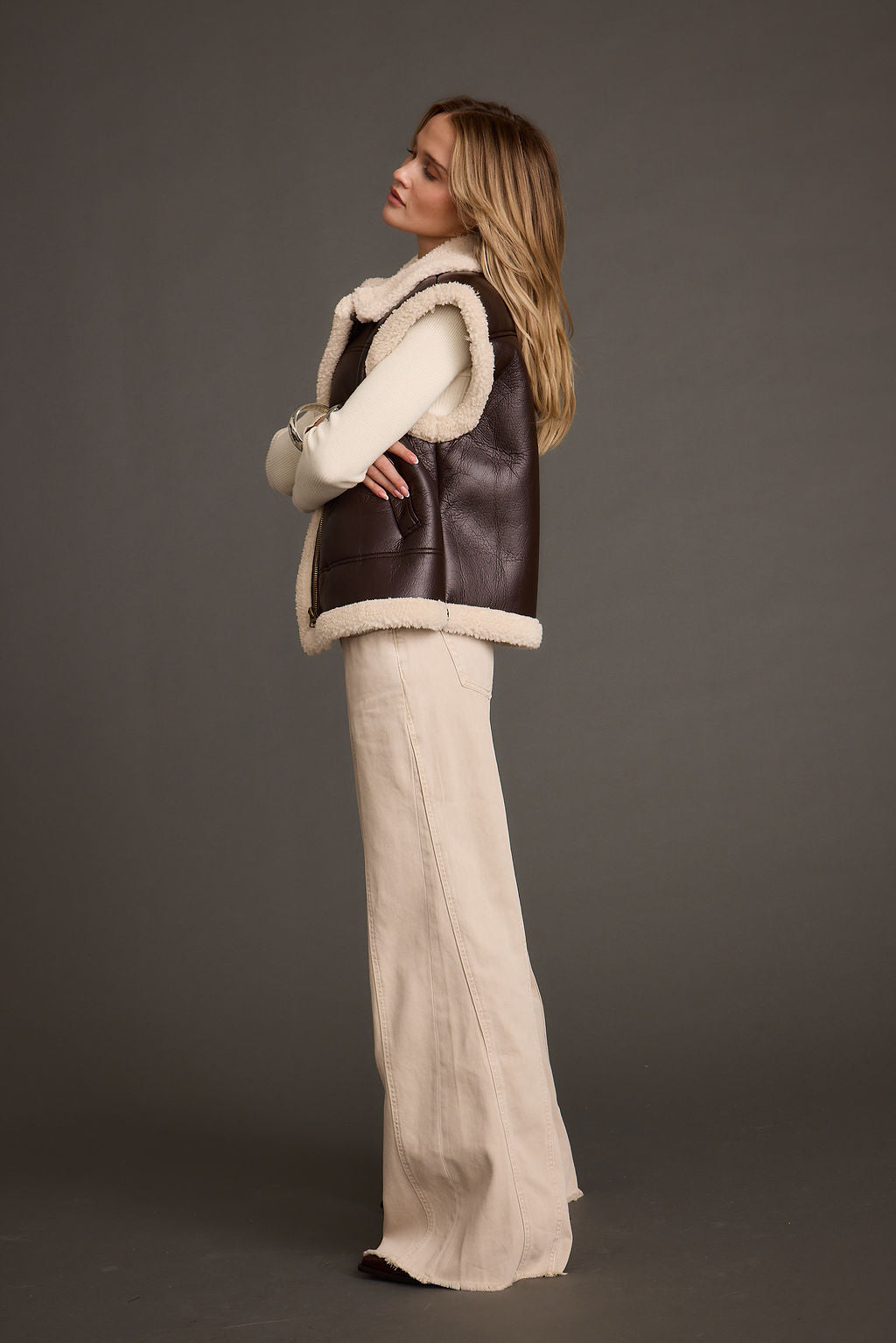 Bighorn Oversized Sherpa Vegan Leather Vest