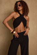 Amalfi Black Linen Halter Top