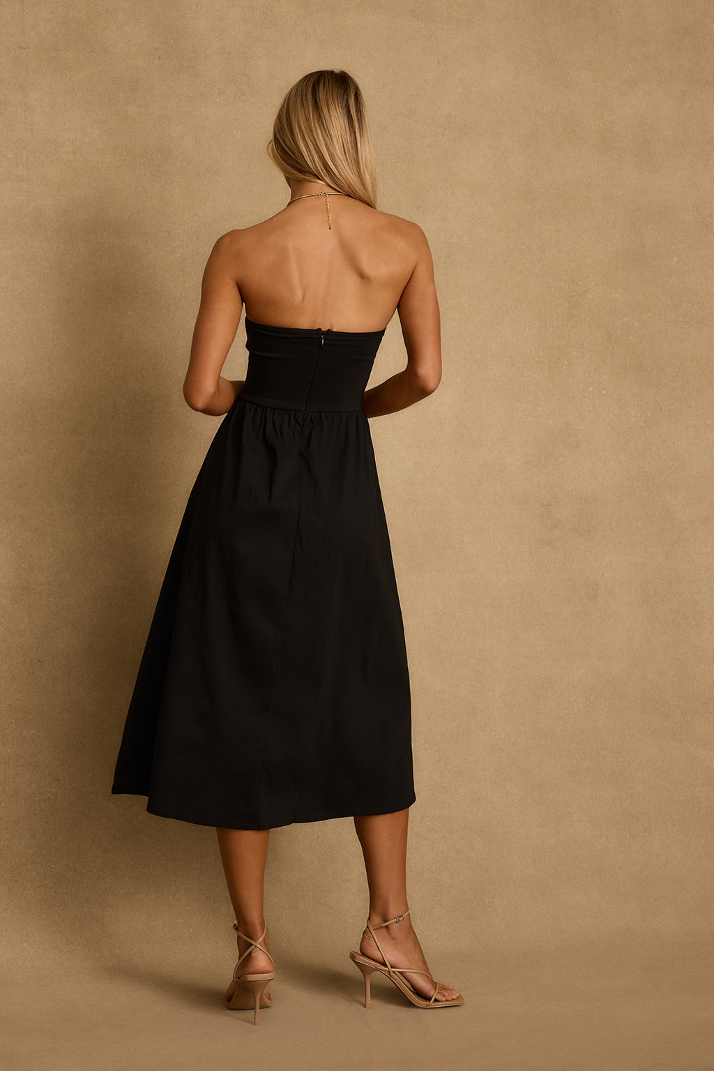 Blaire Strapless Drop Waist Midi Dress