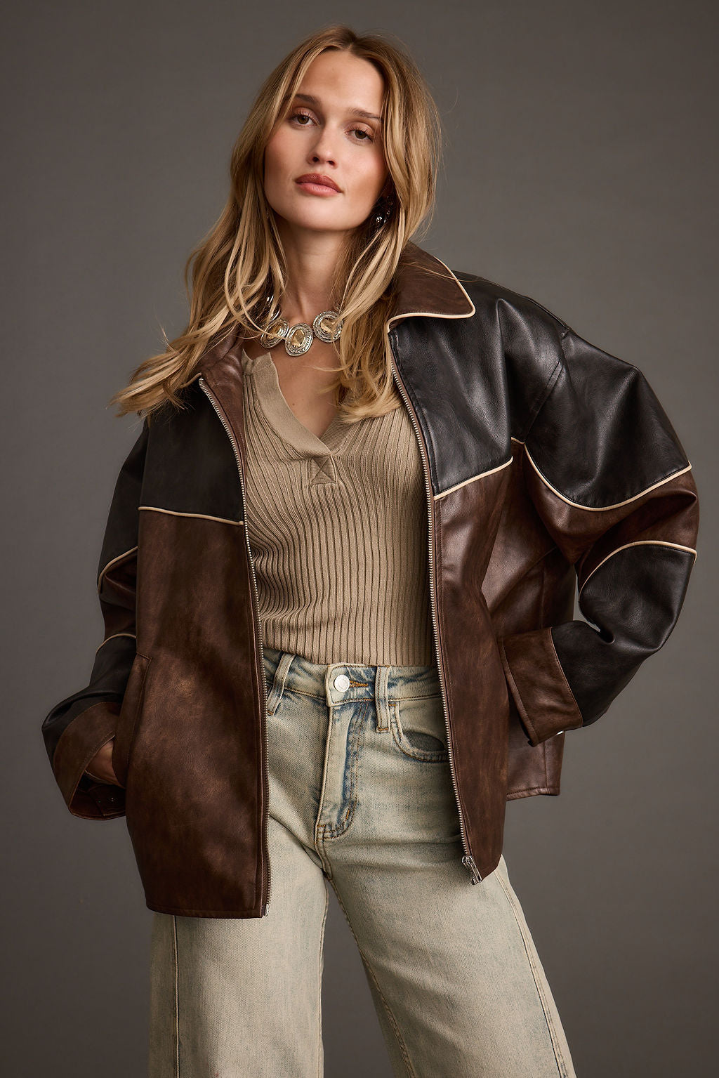 Bono Colorblock Vegan Leather Jacket