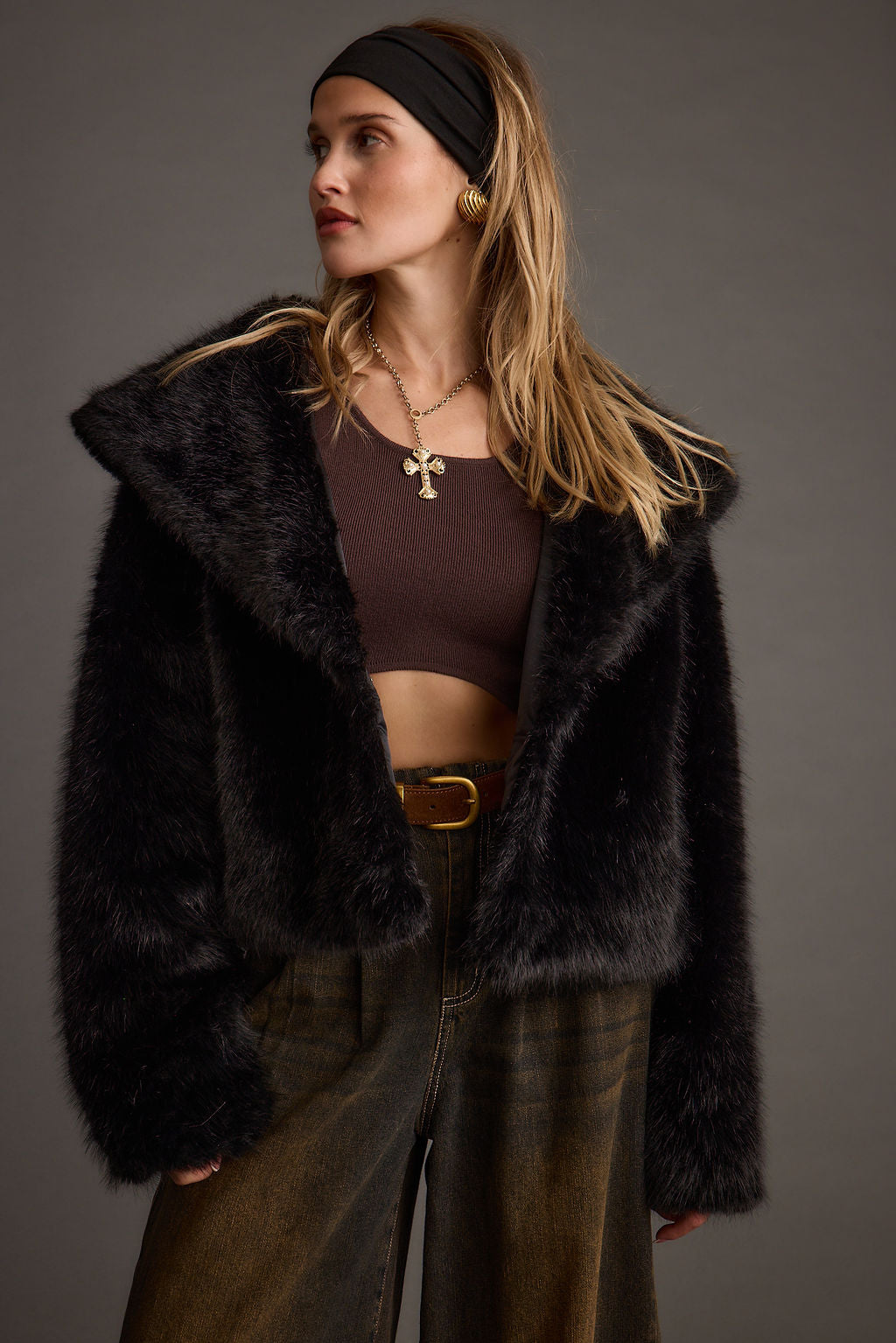 Brielle Black Faux Fur Cropped Jacket