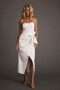 Brighton White Strapless Satin Wrap Dress