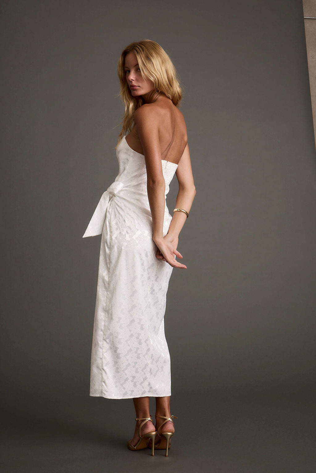 Brighton White Strapless Satin Wrap Dress
