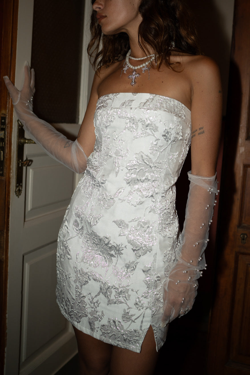 Bellini Silver Strapless Floral Mini Dress - XS Size - Women's Dresses