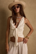 Beso Ivory Plunge Satin Top