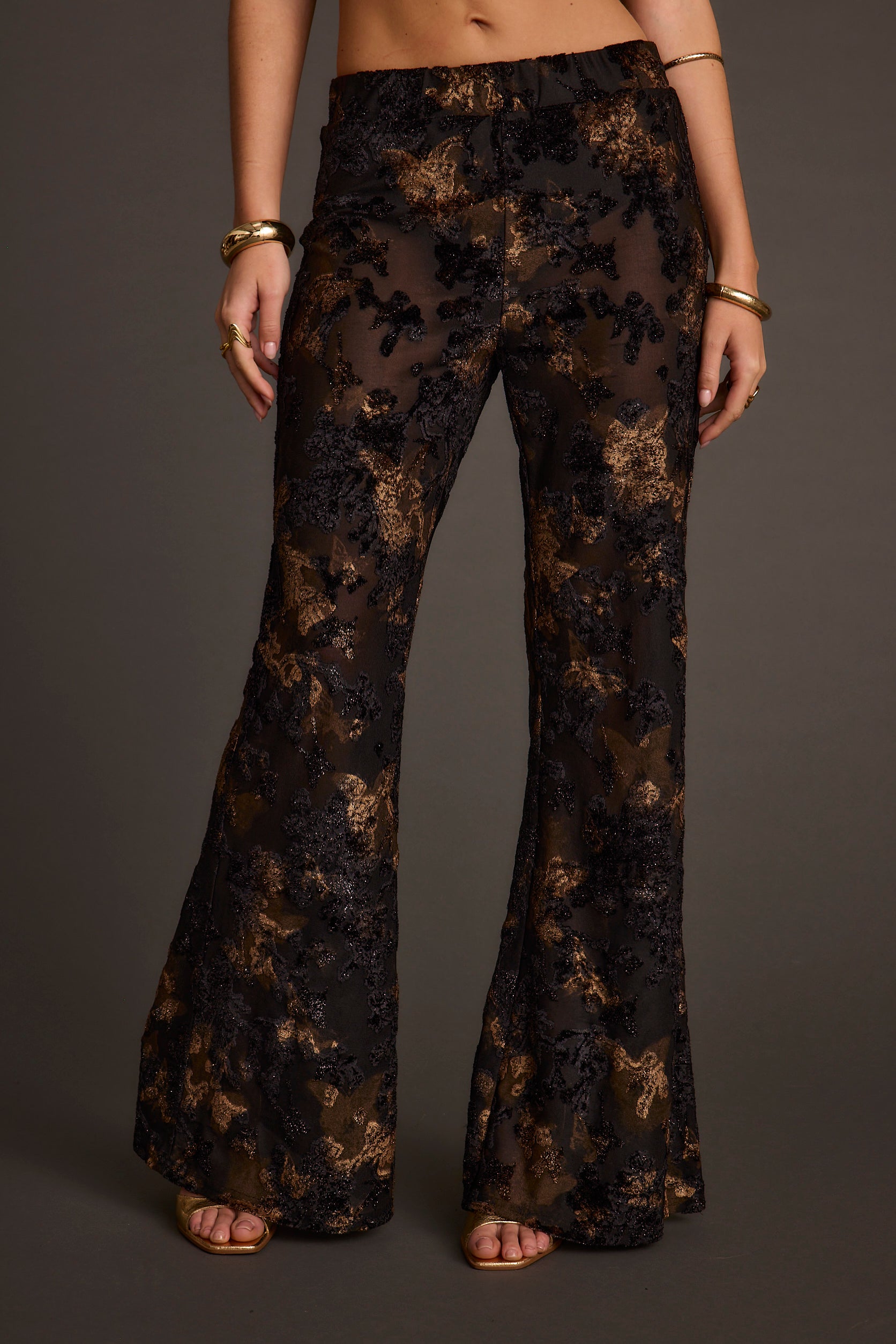 Blaise Black and Gold Mid Rise Flare Pants