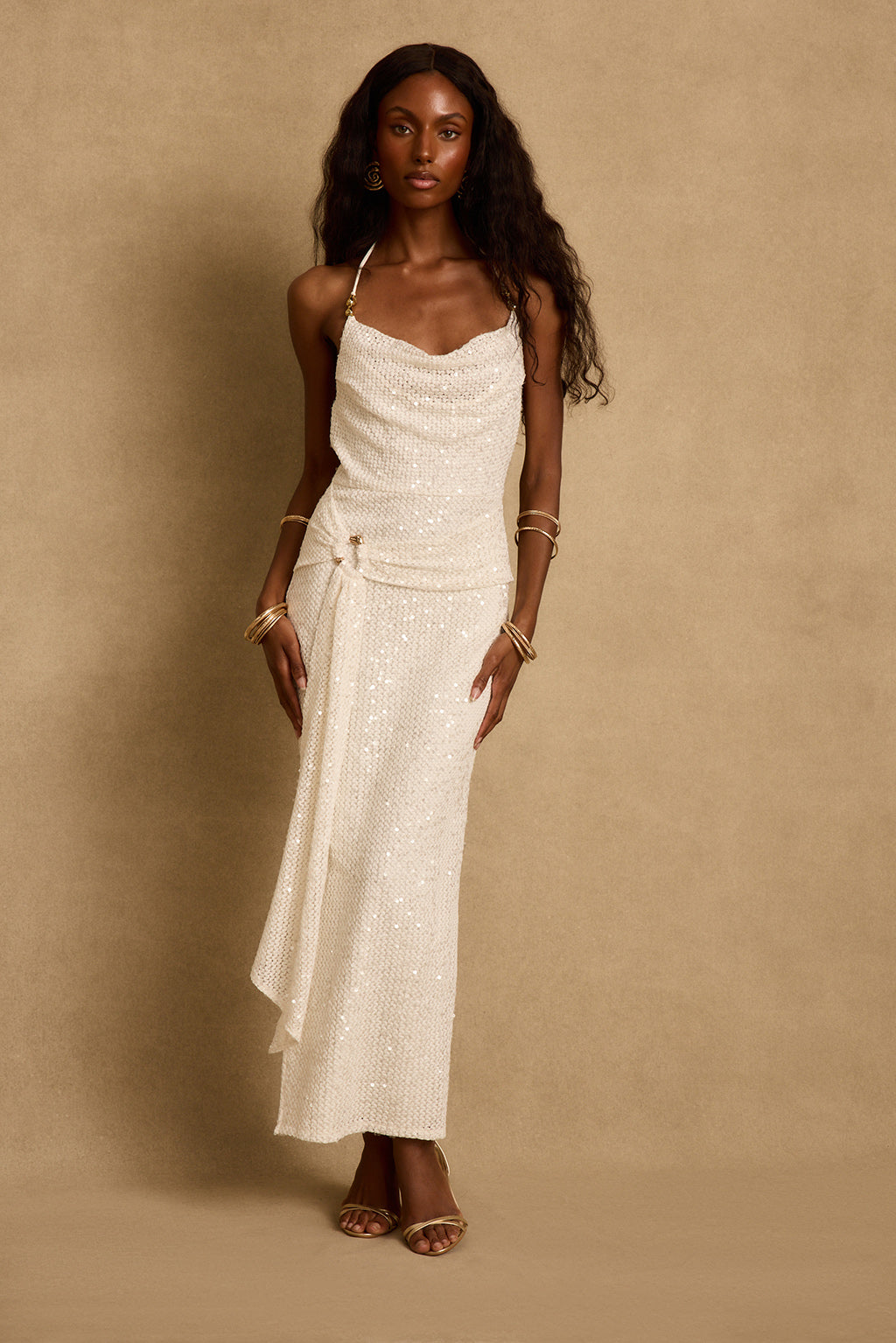 gold sequin white dress Bonita Ivory Maxi - S Size - Women's Dresses 33 Waist Cocktail Party Outfits For WMNBF_ALL Colour:floaty blue