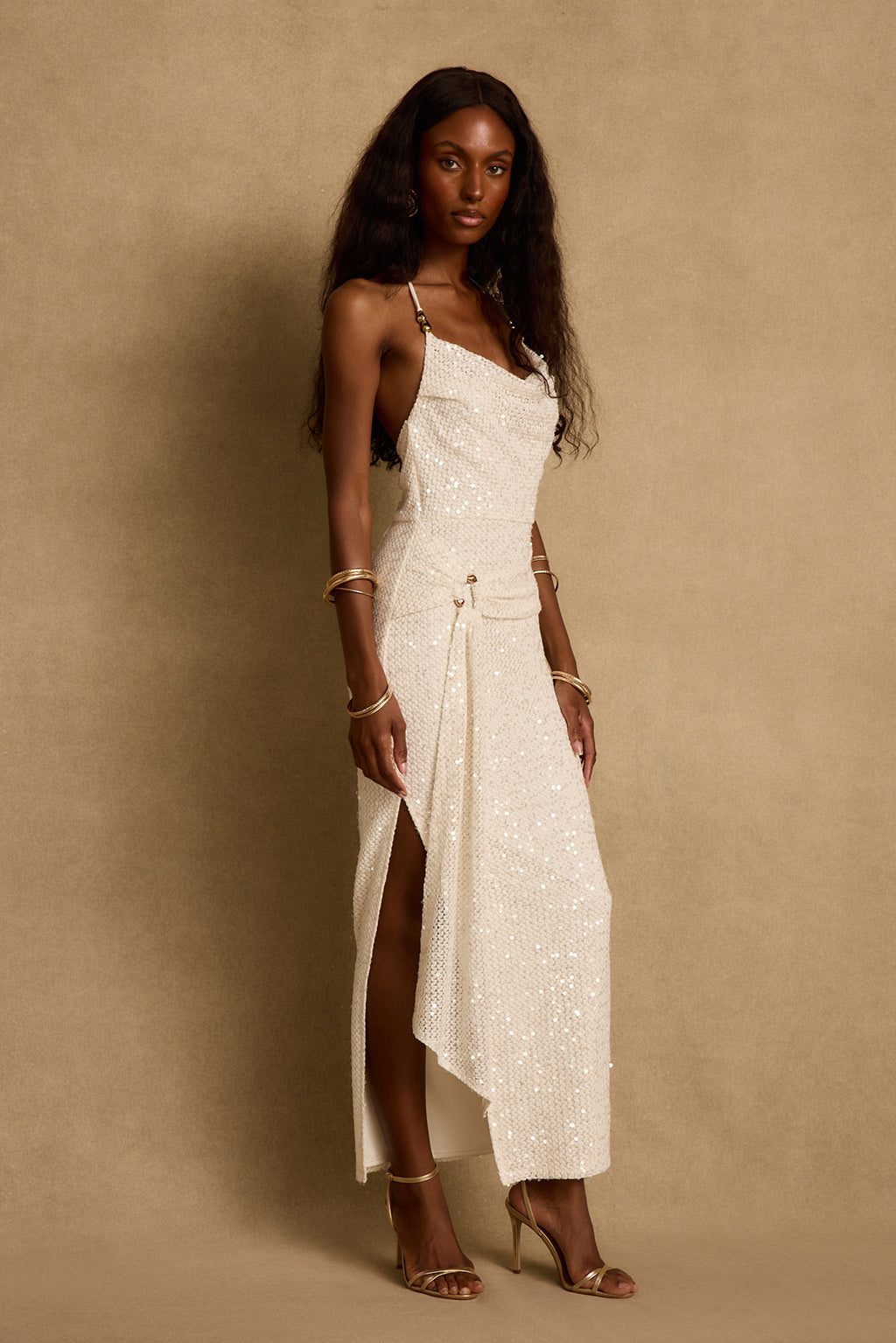 Bonita Ivory Sequin Maxi Dress - S Size - Women's Dresses
