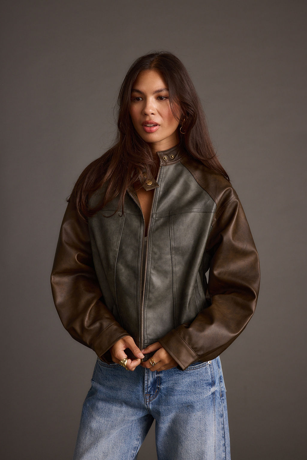 Bowery Color Block Moto Jacket