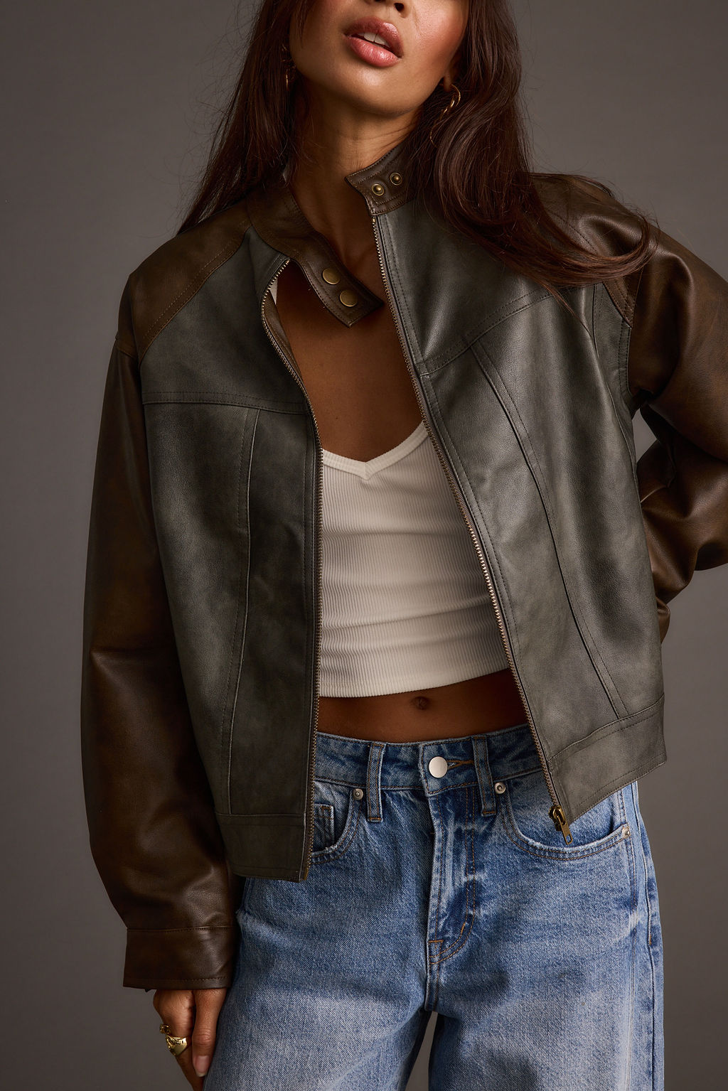 Bowery Color Block Moto Jacket