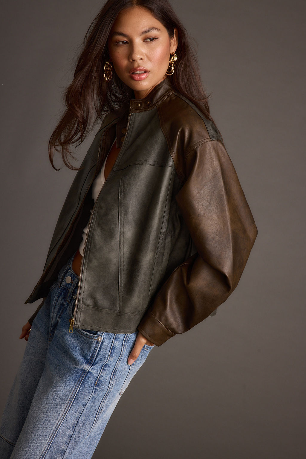 Bowery Color Block Moto Jacket