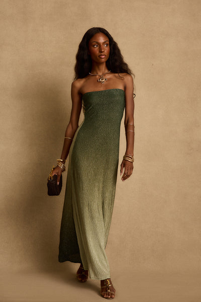 Brianna Sage Ombre Strapless Maxi Dress - M Size - Women's Dresses - 12th Tribe