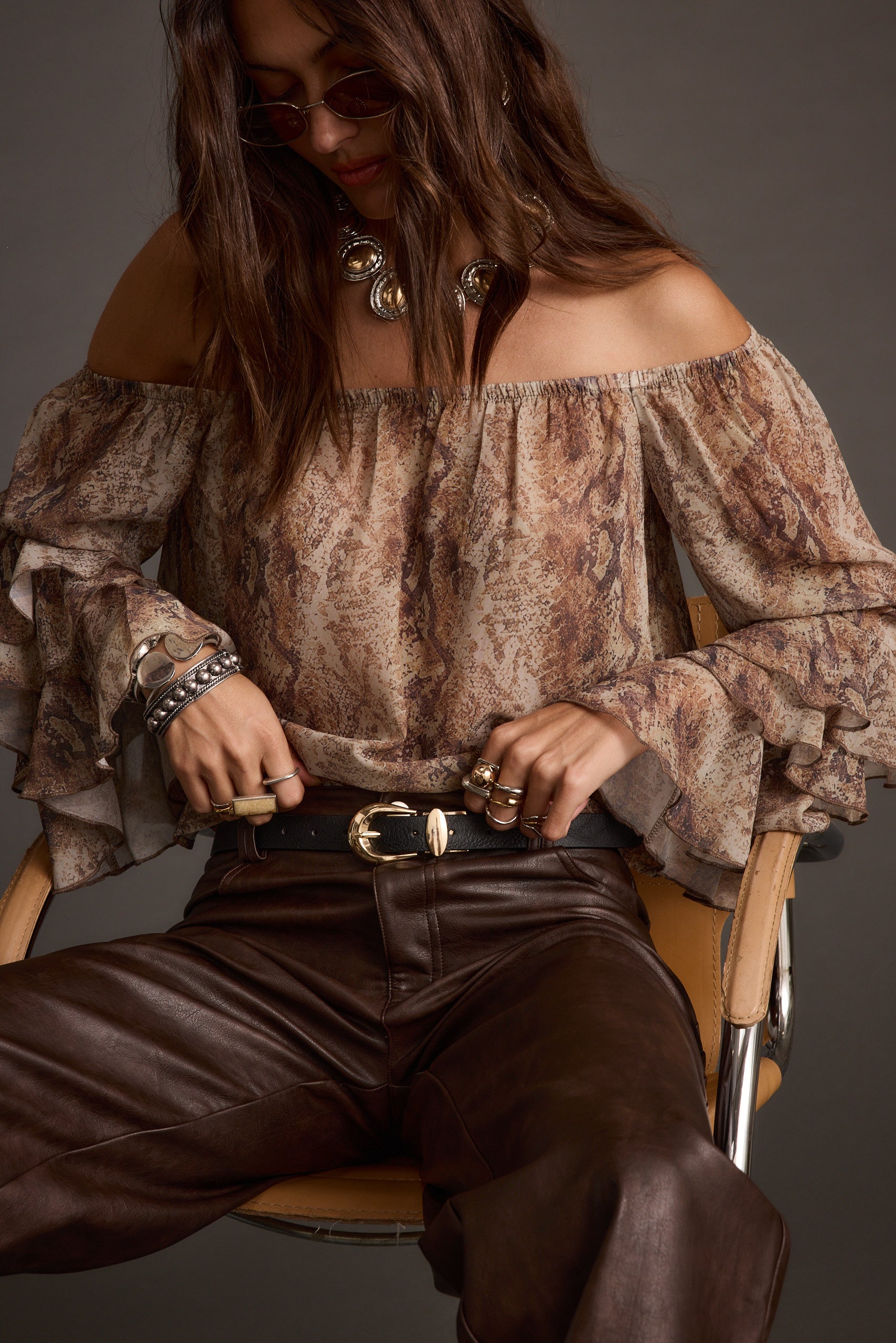 Brinley Snake Off Shoulder Blouse