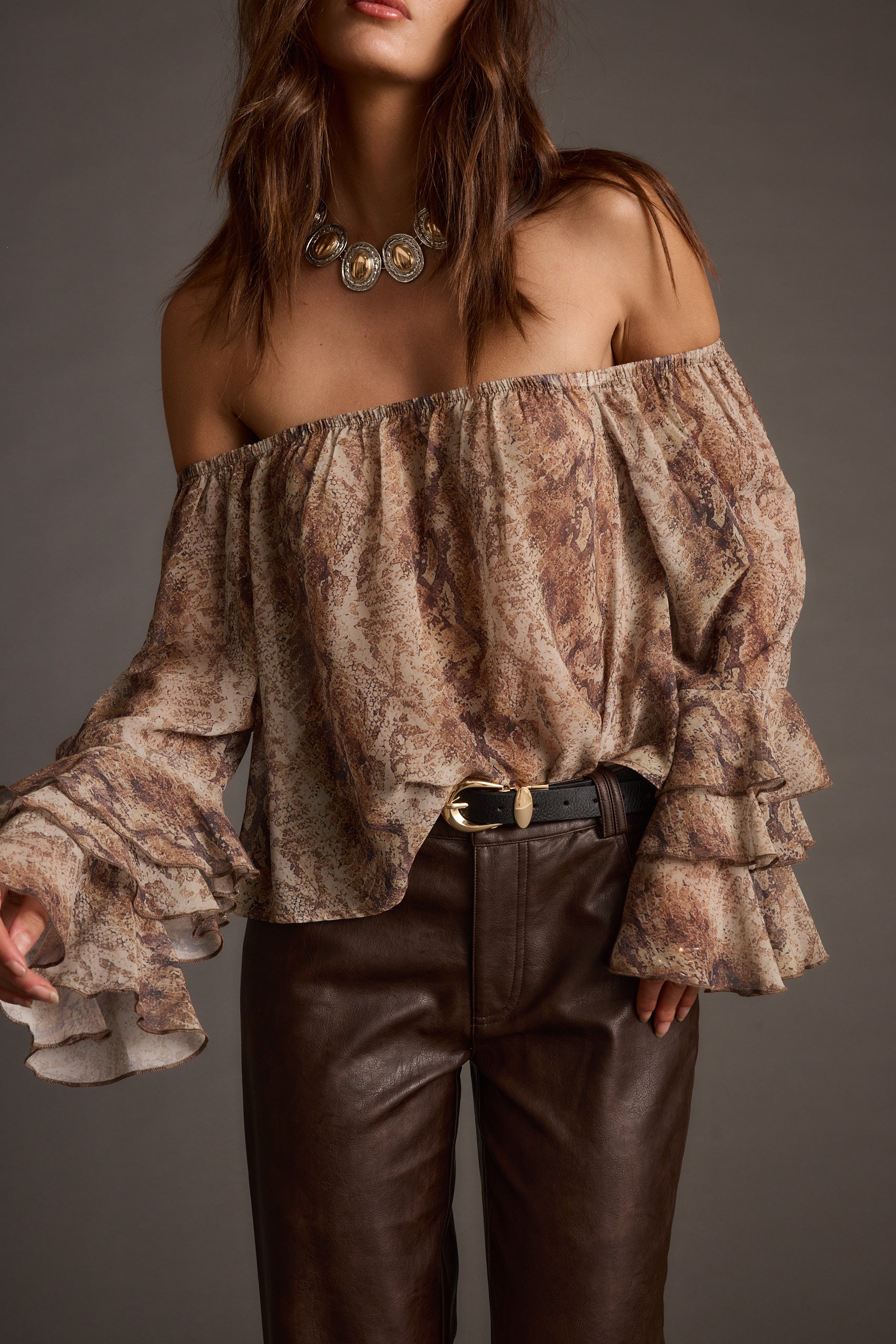Brinley Snake Off Shoulder Blouse