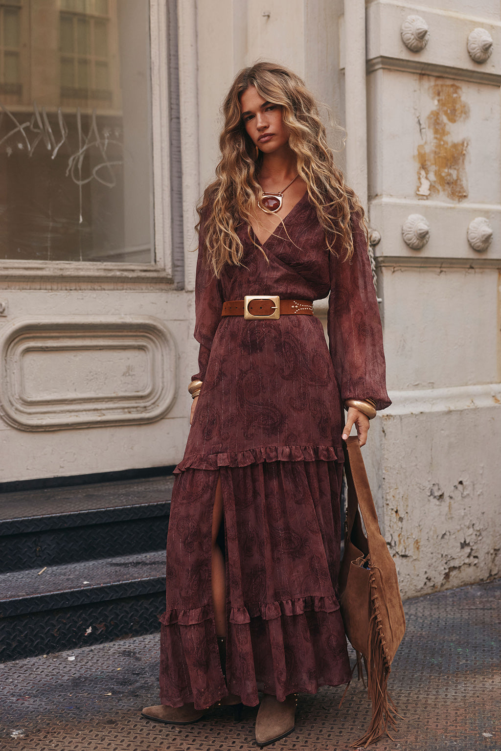 Raindance Mulberry Paisley Long Sleeved Maxi Dress