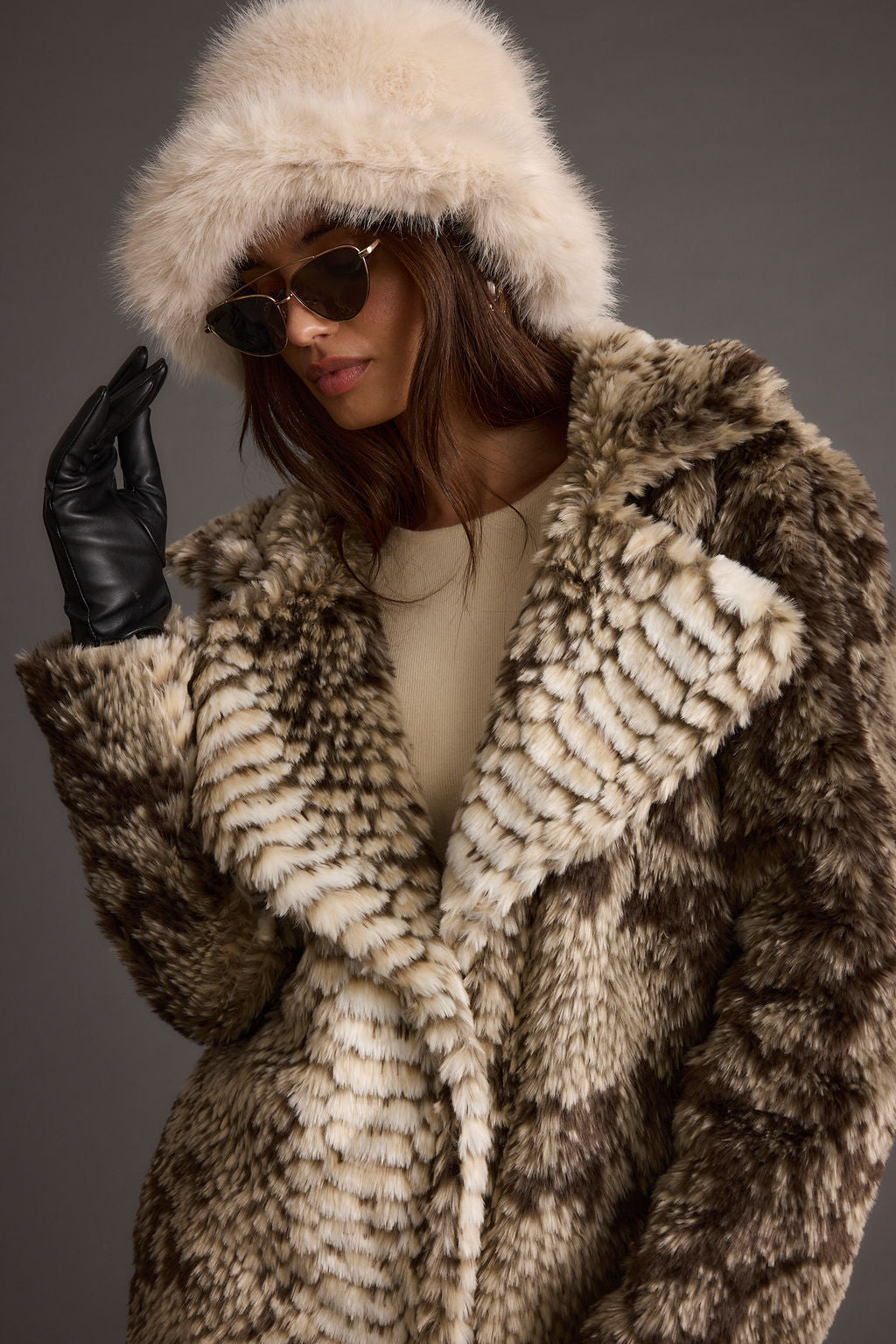 Bucket Down Cream Faux Fur Hat