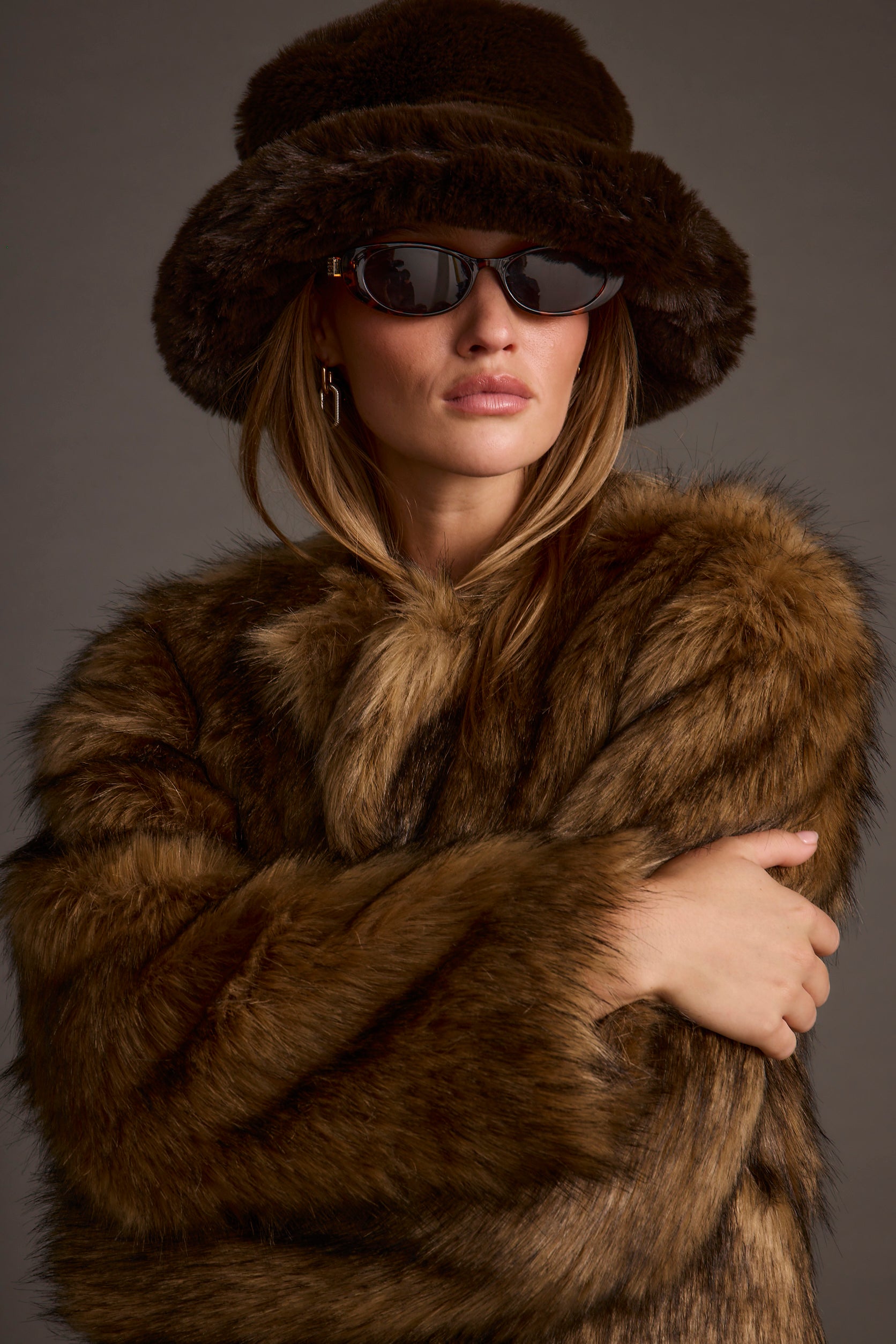 Bucket Down Espresso Faux Fur Hat