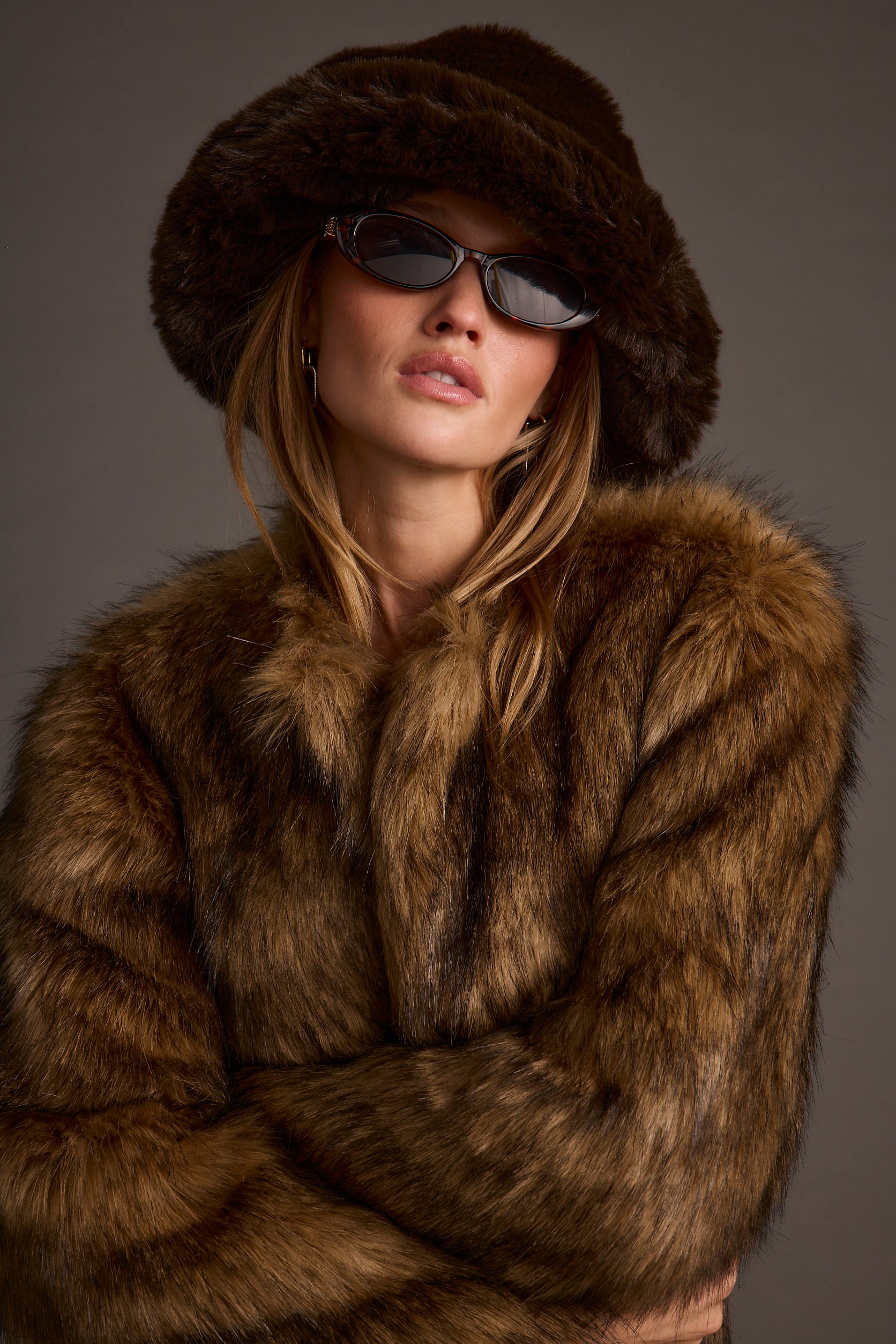 Bucket Down Espresso Faux Fur Hat