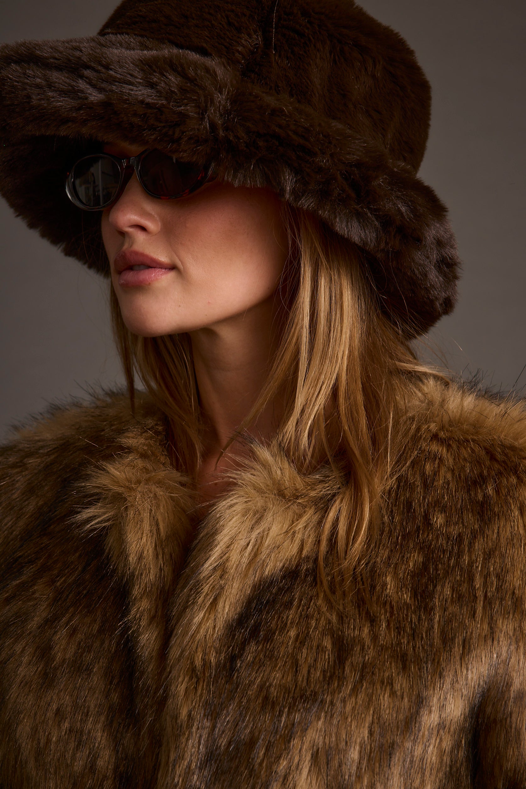 Bucket Down Espresso Faux Fur Hat
