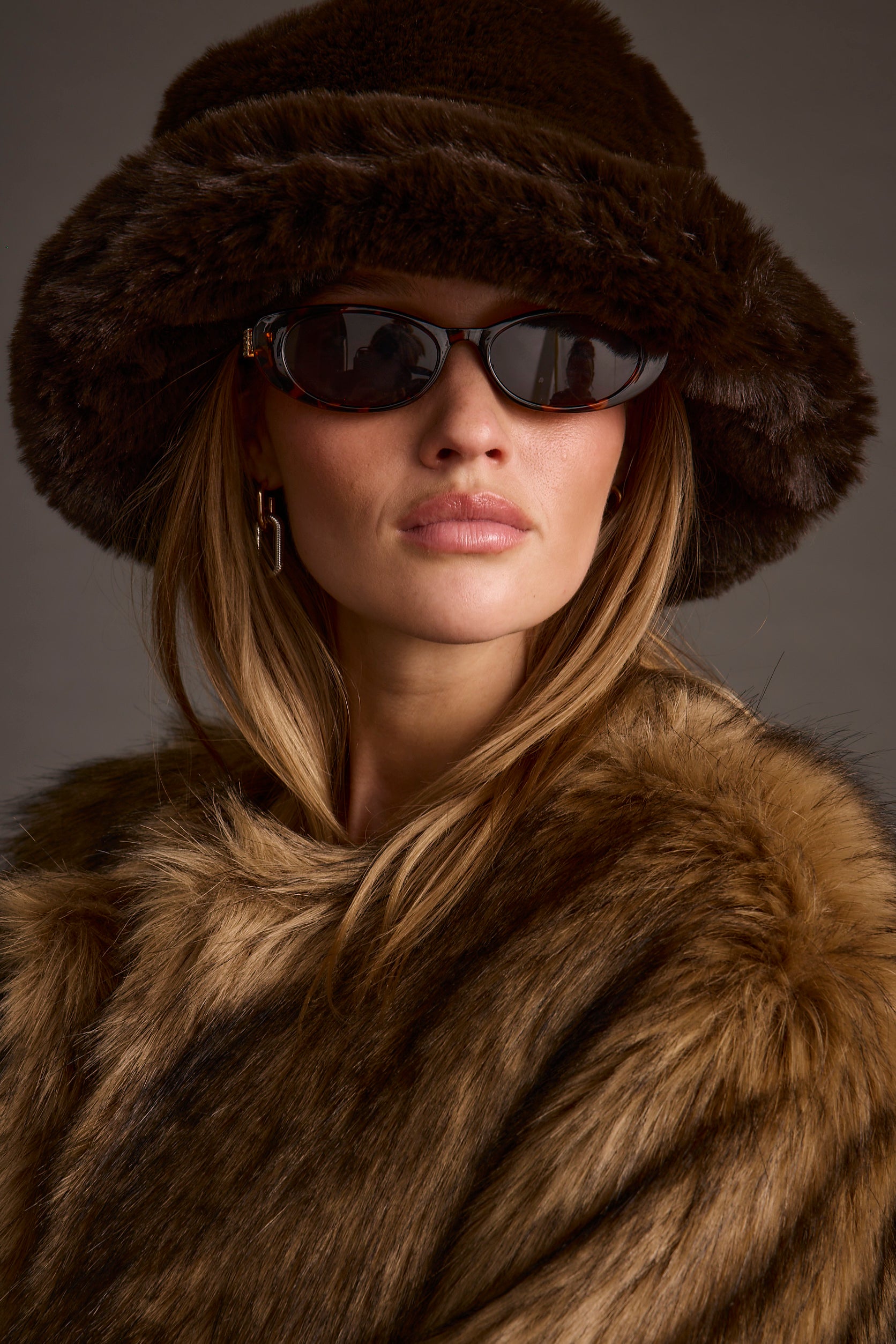 Bucket Down Espresso Faux Fur Hat