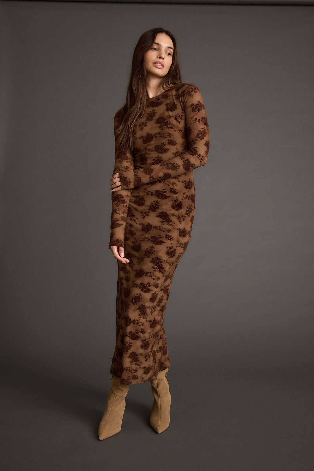 Casanova Brown Floral Maxi Dress