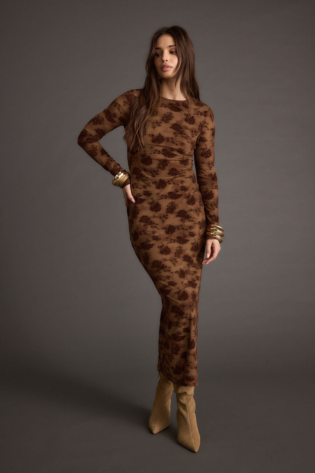 Casanova Brown Floral Maxi Dress