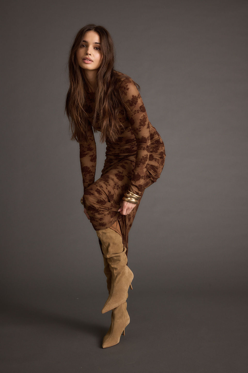 Casanova Brown Floral Maxi Dress