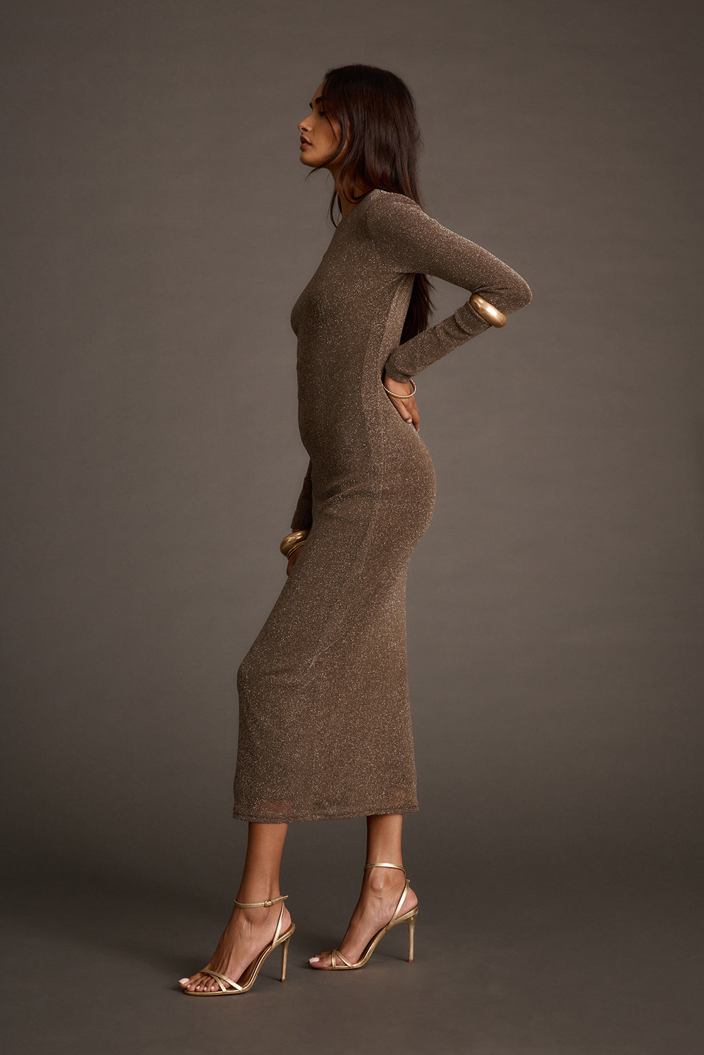 Casanova Gunmetal Lurex Maxi Dress