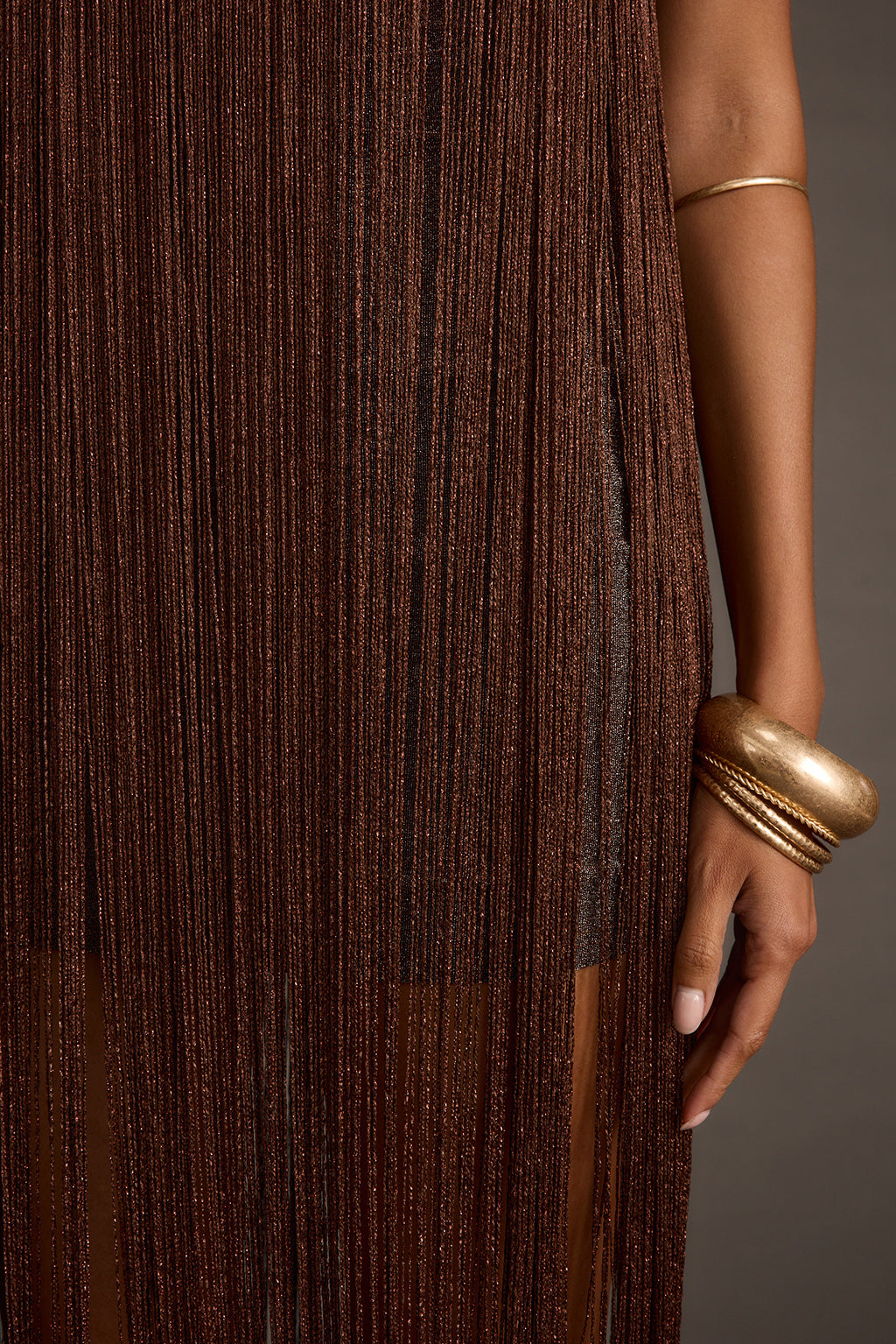 Cecilia Mocha Fringe Maxi Dress