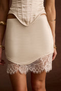 Chablis Cream Satin Mini Skirt