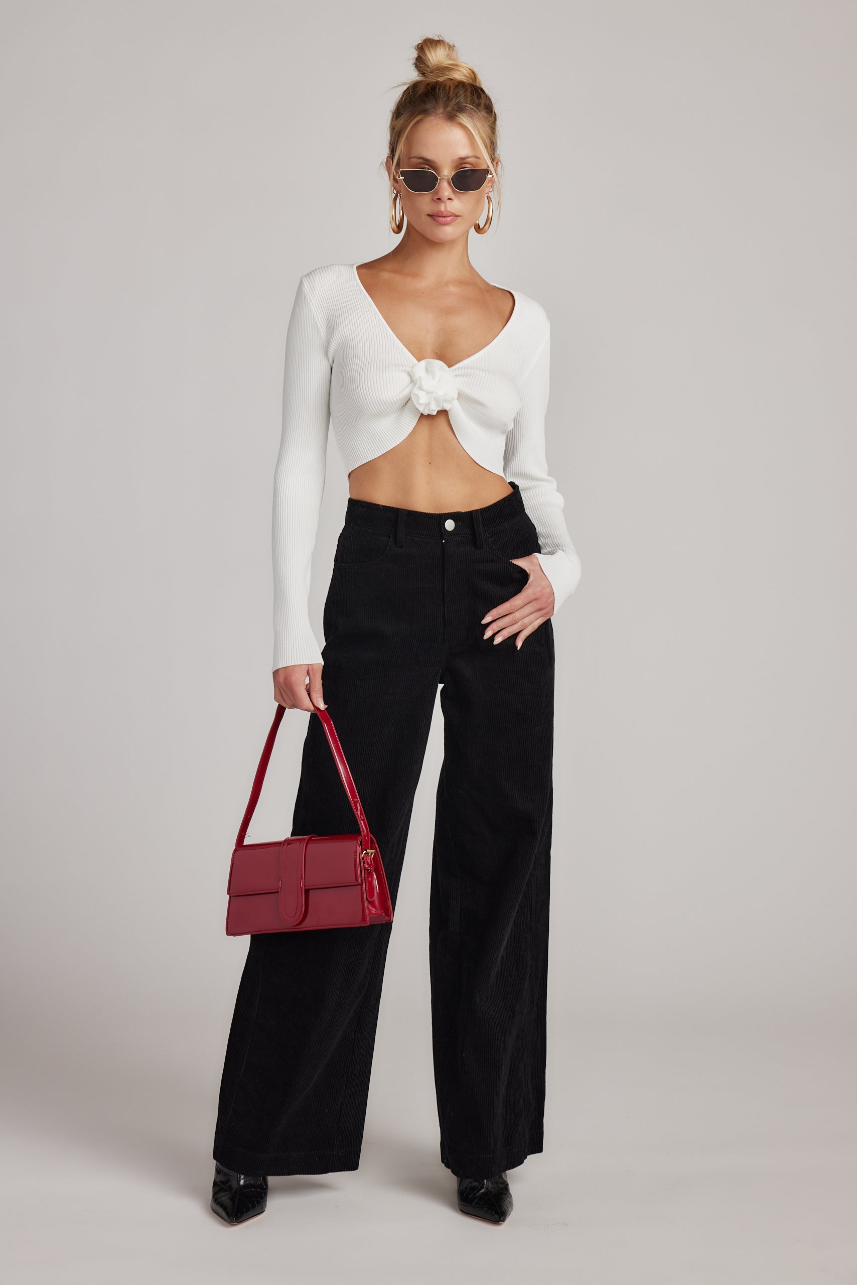 Marie White Long Sleeve Rosette Top