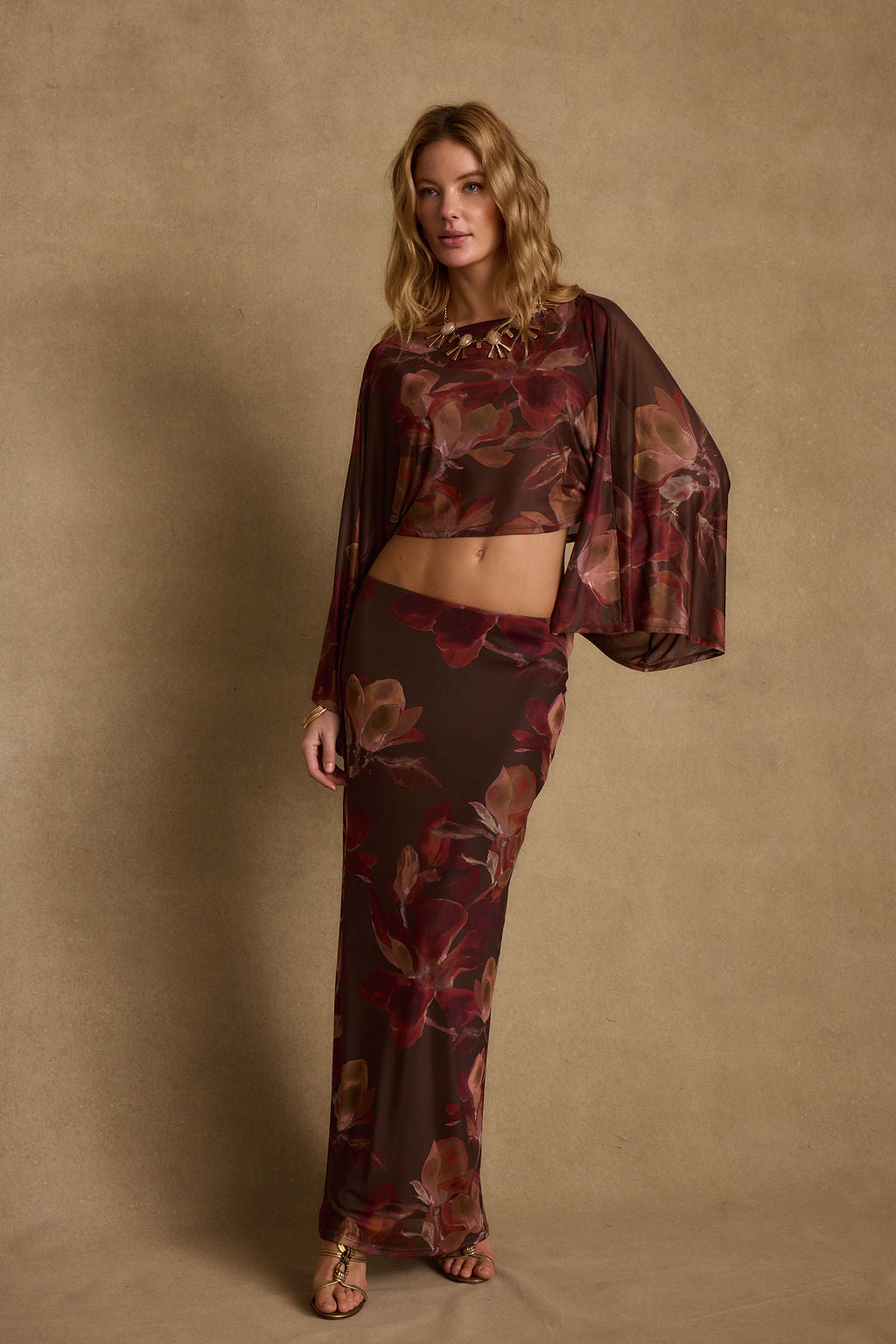 Julia Mulberry Floral Mesh Maxi Skirt