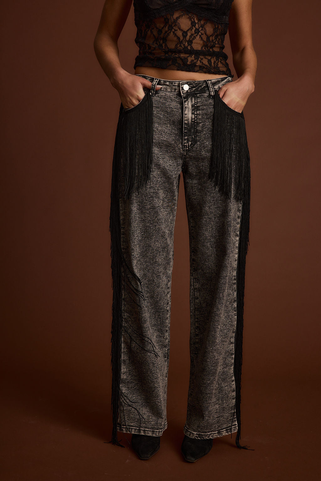 Colt Washed Black Fringe Denim Pants