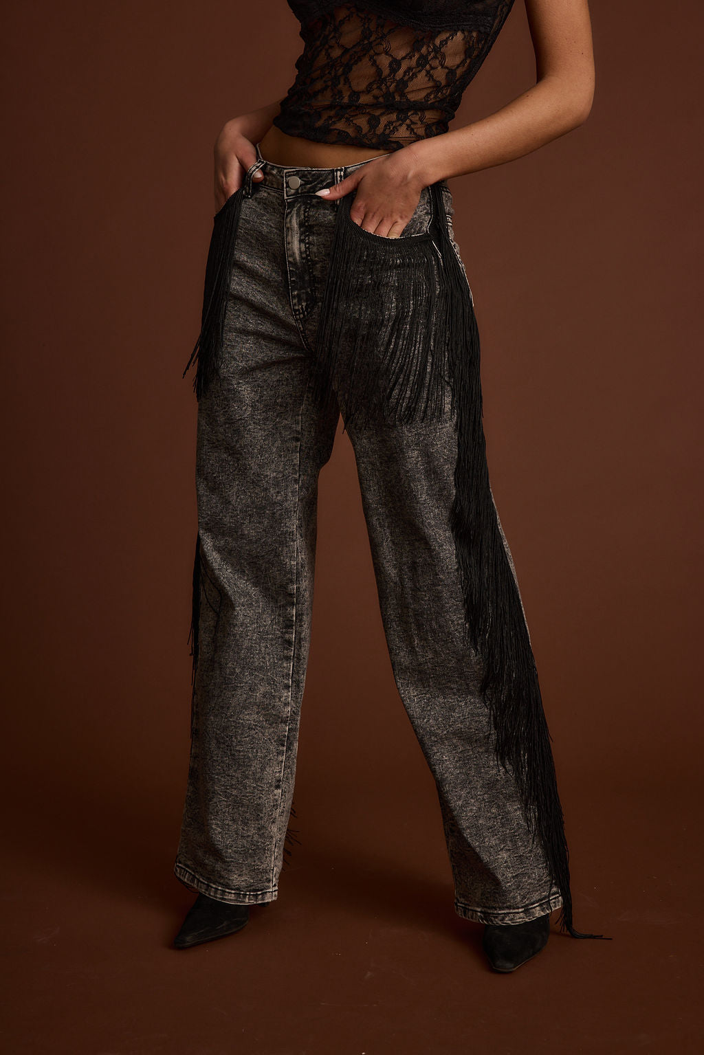 Colt Washed Black Fringe Denim Pants