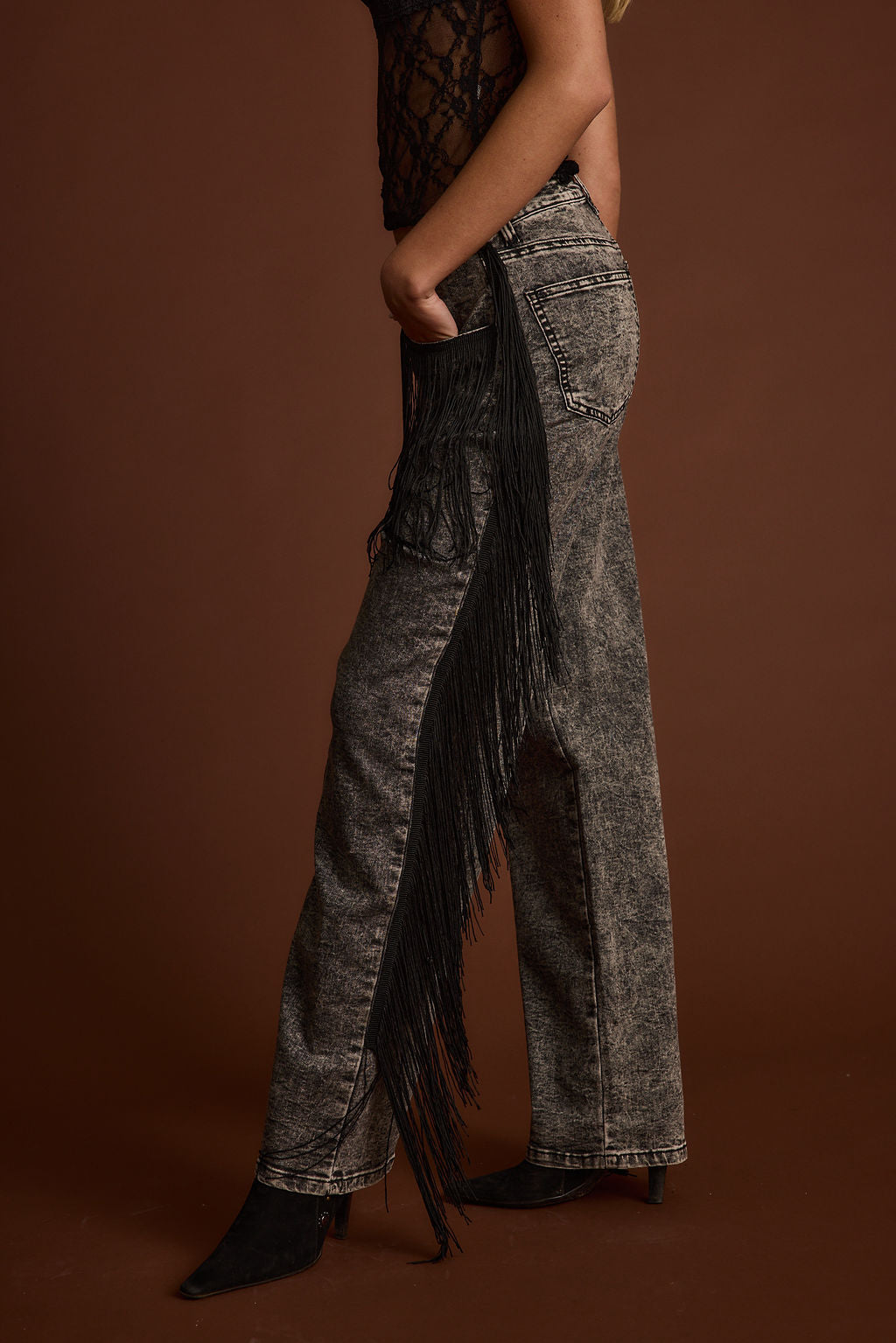 Colt Washed Black Fringe Denim Pants