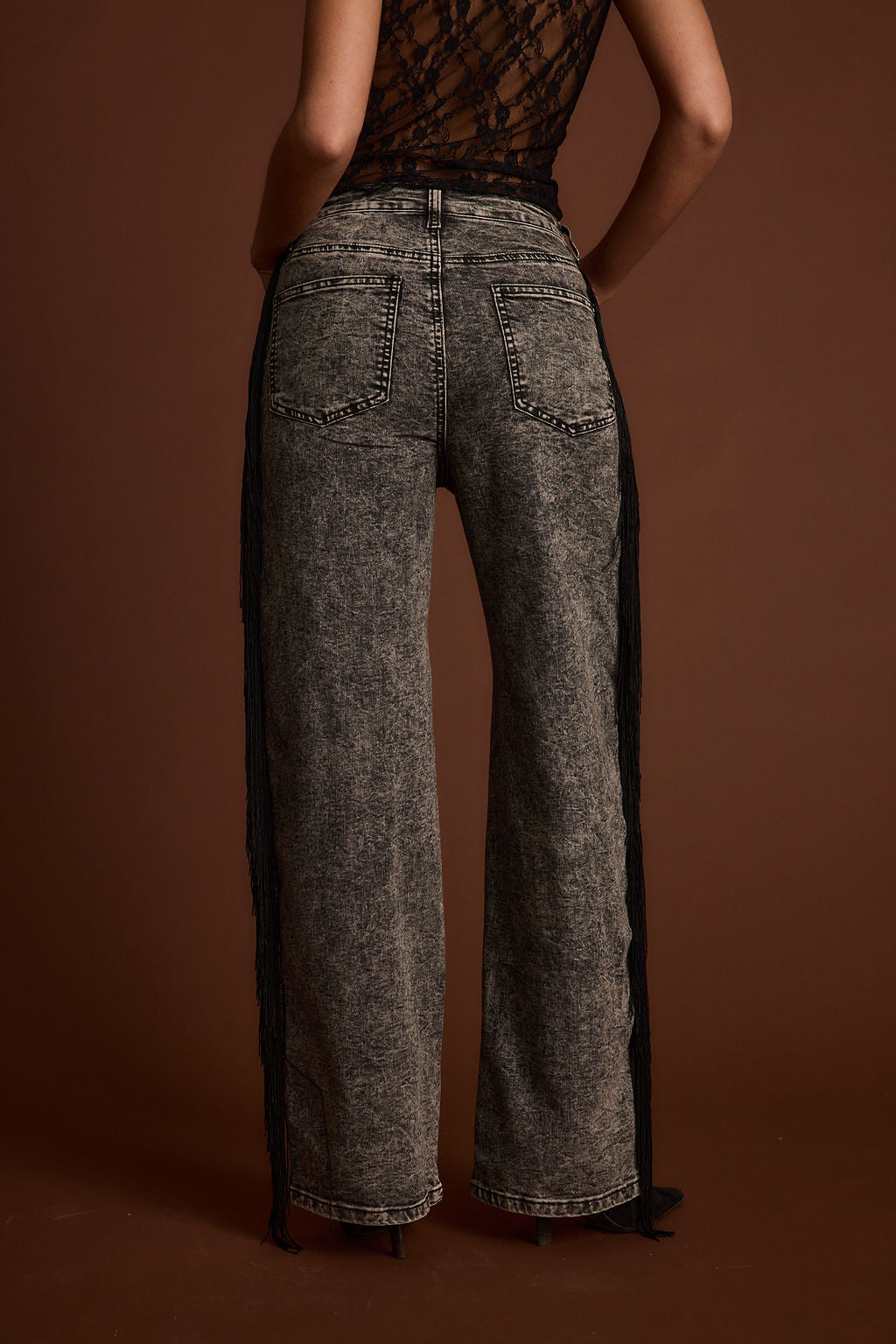 Colt Washed Black Fringe Denim Pants