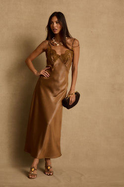 Cordon Bronze Satin Maxi Dress
